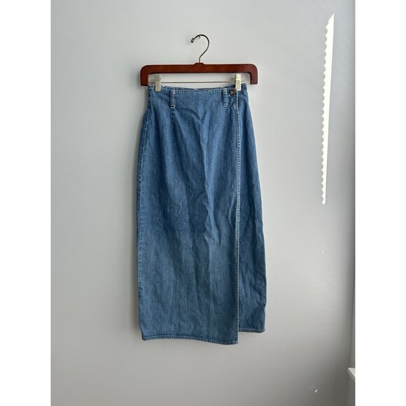Vintage GAP Maxi Long Wrap Overlap Blue Denim Jean Skirt Women’s Size 1 - Picture 1 of 11